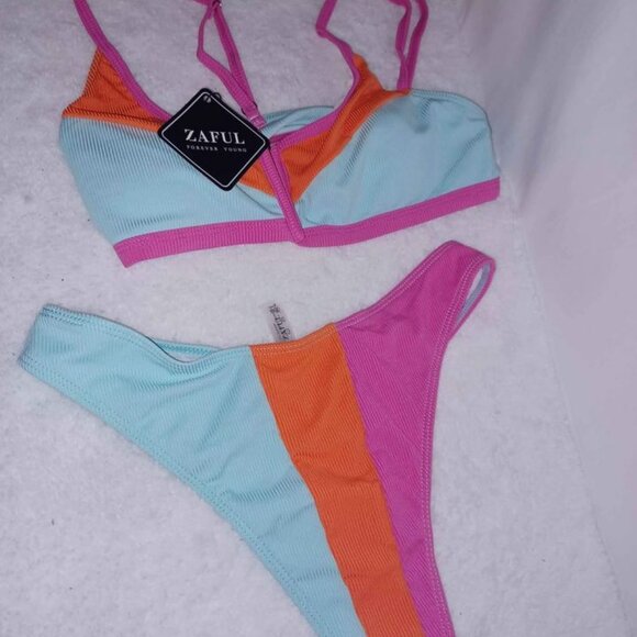 Zaful Swim Zaful Womens High Cut Bikini Sets Ribbed Vwire Cami
